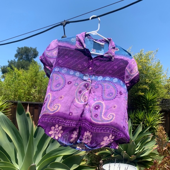 SOLD Purple Paisley Hippie Button Up - Picture 4 of 4